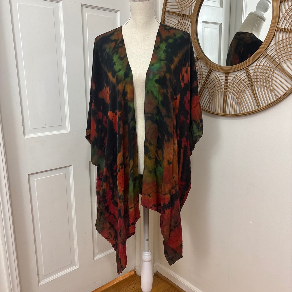 Sheer Dark Romantic Tie Dye Kimono Cardigan OS Boho Festival Oversized Layering